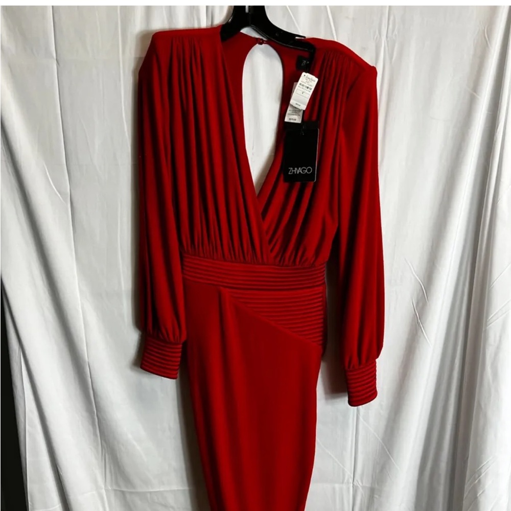 Zhivago Red Plunge Midi Dress - Picture 2 of 10